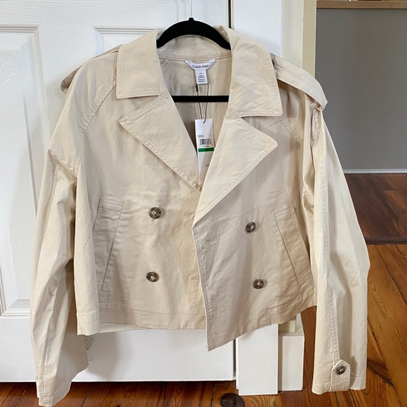 Calvin Klein Jackets & Blazers - Calvin Klein Cream Cropped Double-Breasted Trench Jacket